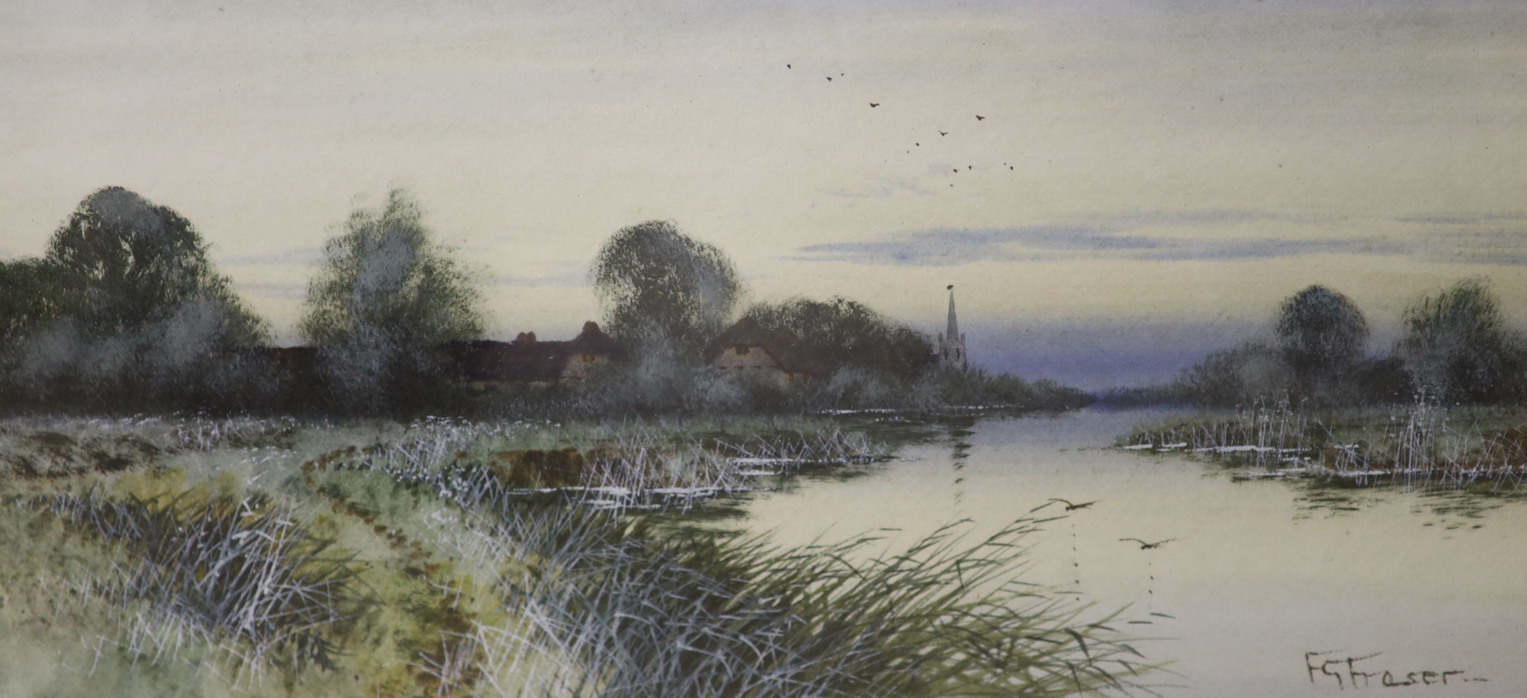 Francis Gordon Fraser (1879-1940), pair of watercolours, River landscapes, signed, 17 x 36cm